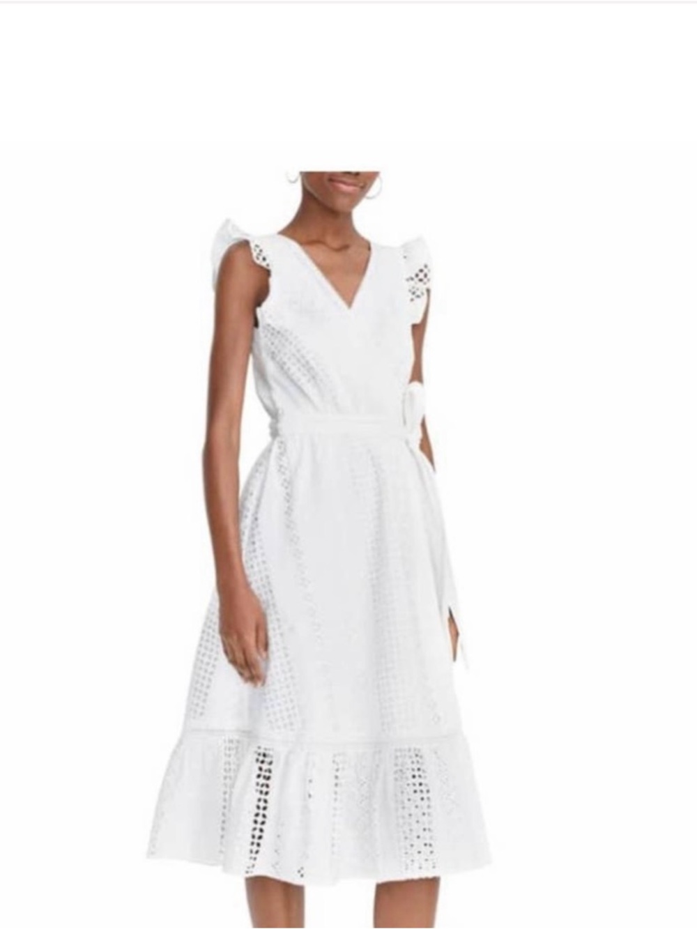 J. Crew White Eyelet V-Neck Midi Dress wrap around cotton coastal romantic boho